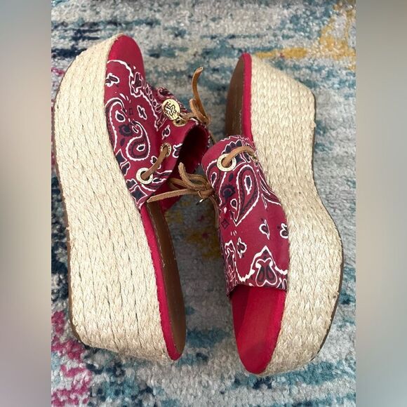 Sperry Bandana Espadrille Platform Mules Red 9 - Picture 7 of 7